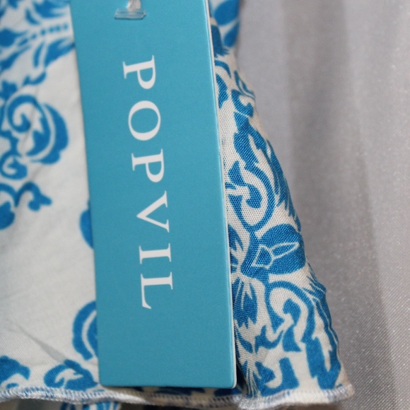 NWT POPVIL Blue/White Floral pattern strapless maxi dress with ruffles in Sz (M) - Picture 4 of 9